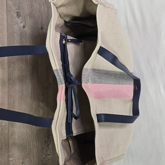 Kate Spade Striped Canvas Leather Tote Shoulder Bag - Picture 9 of 13